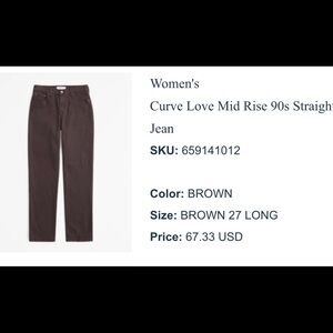 Abercrombie & Fitch 90s Straight Mid Rise Curve Love Jeans